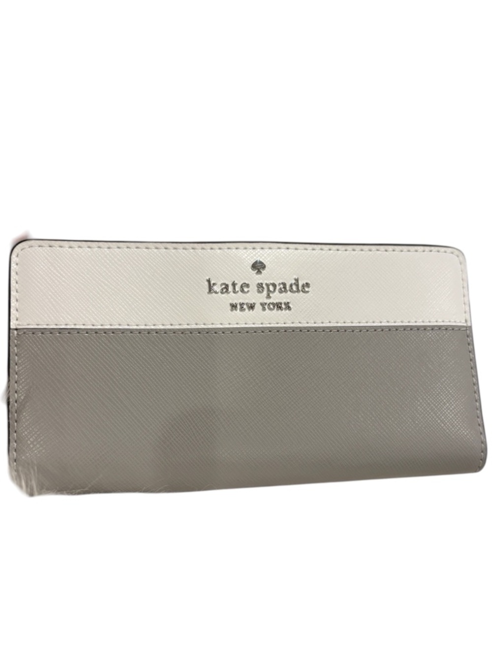 Kate Spade Colorblock Saffiano Leather Wallet In White & Light Gray